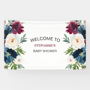 Watercolor Burgundy Navy Flowers Baby Shower Banner