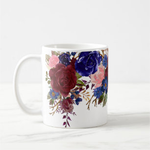 Watercolor Burgundy Navy Roses Flower Pretty Coffee Mug