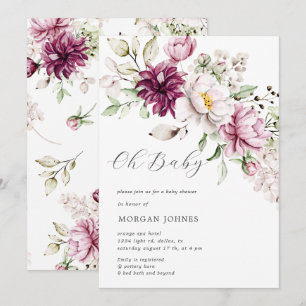 watercolor burgundy peonies baby shower invite