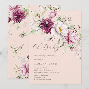watercolor burgundy peonies baby shower invite