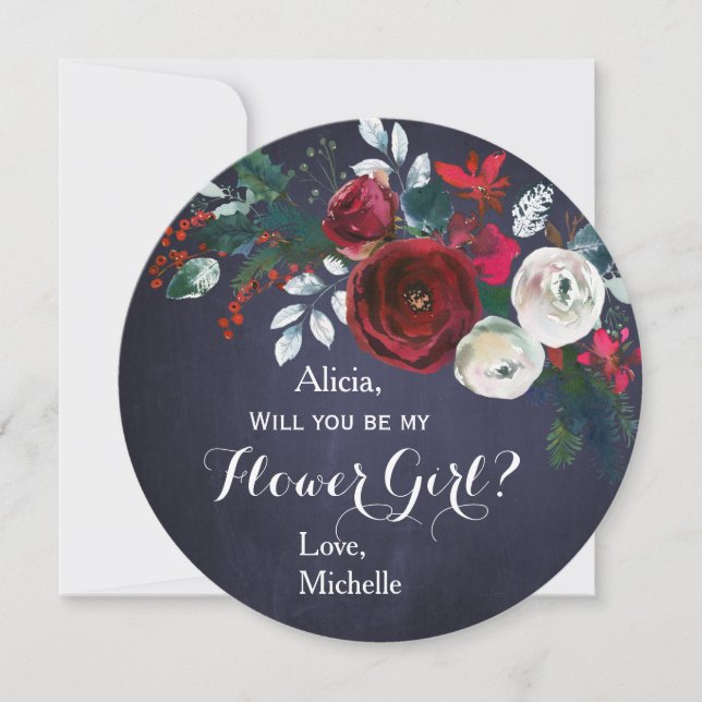 Watercolor Burgundy Peony Bouquet Flower Girl Invitation (Front)