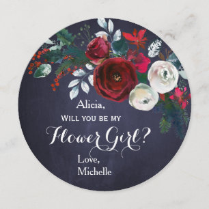 Watercolor Burgundy Peony Bouquet Flower Girl Invitation