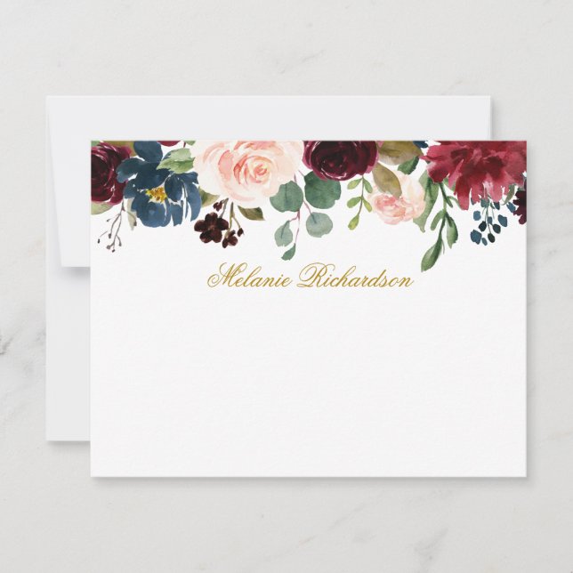 Watercolor Burgundy Pink Floral Gold Personalised Card (Front)