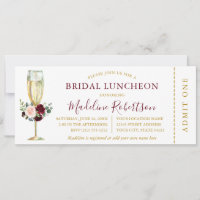 Watercolor Burgundy Pink Floral Luncheon Ticket