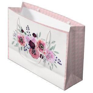 Watercolor burgundy pink flowers large gift bag
