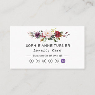 Watercolor Burgundy Pink Flowers Professional Loyalty Card