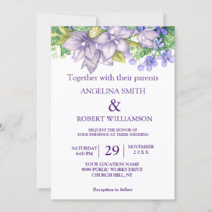 Watercolor Burgundy Purple Floral Rustic Wedding I Invitation