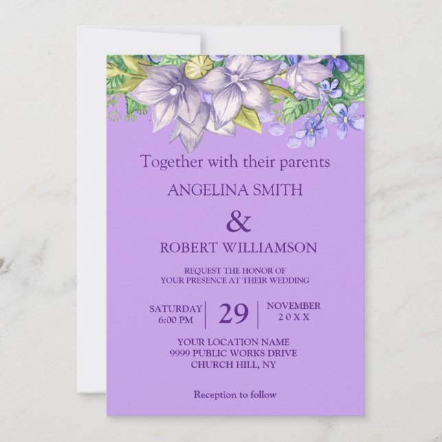 Watercolor Burgundy Purple Floral Rustic Wedding Invitation (Front)
