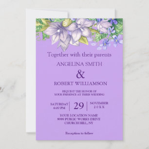 Watercolor Burgundy Purple Floral Rustic Wedding Invitation