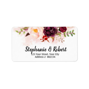 Watercolor Burgundy Red Floral Address label