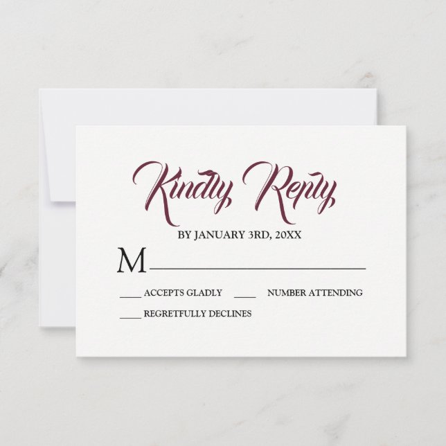 Watercolor Burgundy Red Floral RSVP Response Card (Front)