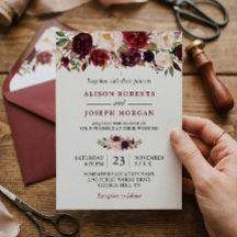 Watercolor Burgundy Red Floral Rustic Boho Wedding