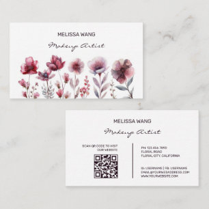 Watercolor Burgundy Red Flowers Business Card
