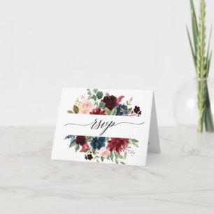 Watercolor Burgundy Red Navy Blush Floral RSVP Invitation