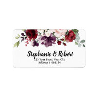 Watercolor Burgundy Red Navy Floral Address label