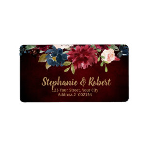 Watercolor Burgundy Red Navy Floral Address label