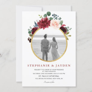 Watercolor Burgundy Red Navy Floral Rustic Boho Invitation