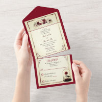 Watercolor Burgundy Red Rose Wedding Invitation