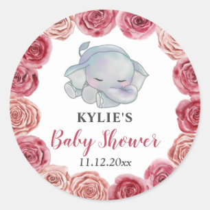 Watercolor Burgundy Red Roses Floral Baby Shower Classic Round Sticker
