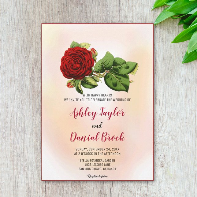 Watercolor burgundy rose romantic floral Wedding I Invitation (Creator Uploaded)