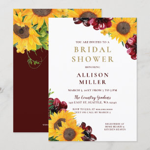 Watercolor Burgundy Rustic Bridal Shower Invitation