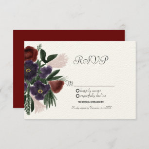 Watercolor Burgundy Vintage Botany Kraft RSVP Invitation