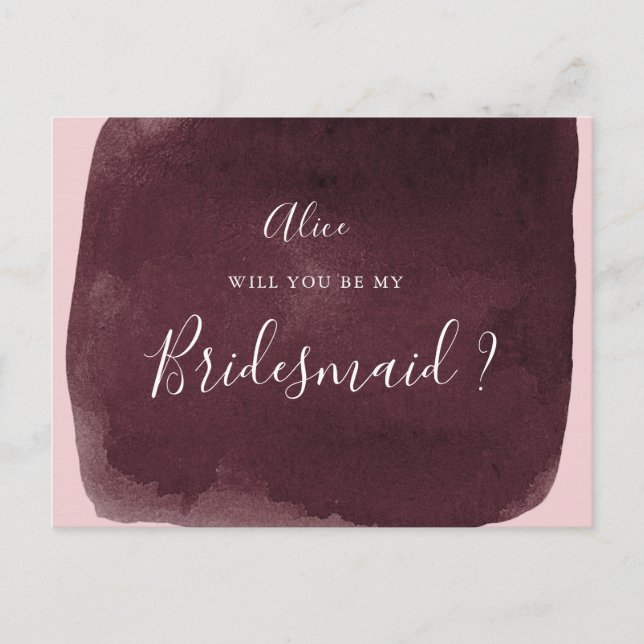 watercolor burgundy wash bridesmaid Invitation Postcard (Front)