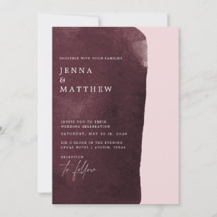 watercolor burgundy wash modern wedding invitation