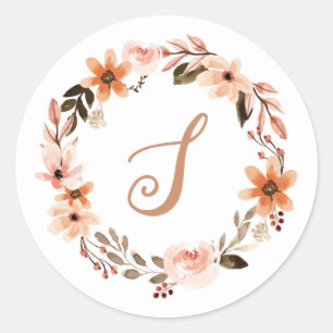 Watercolor Burnt Orange Floral Monogram Sticker