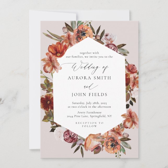 Watercolor Burnt Orange Florals Wedding  Invitation (Front)
