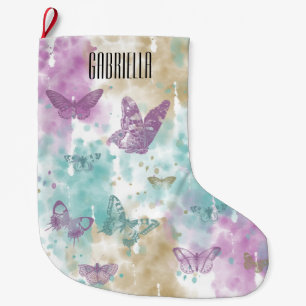 Watercolor Butterflies Abstract Personalised Large Christmas Stocking