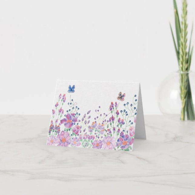 Watercolor Butterflies and Flowers  Card (Front)