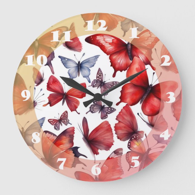 Watercolor butterflies art  large clock (Front)