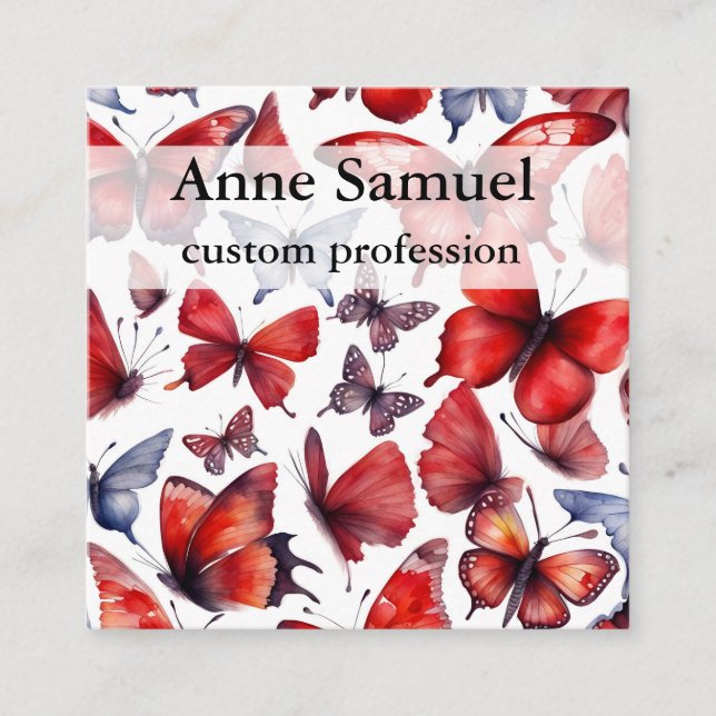 Watercolor butterflies art  square business card (Front)