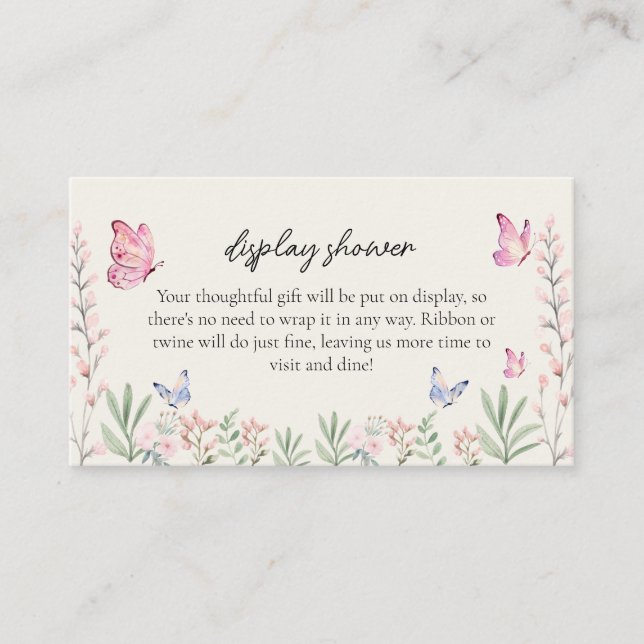 Watercolor Butterflies Baby Shower Display Shower Enclosure Card (Front)