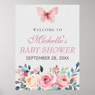 Watercolor Butterflies Baby Shower Welcome Sign   