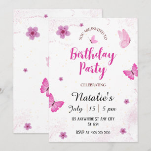 Watercolor butterflies Birthday Party Invitation