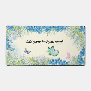 Watercolor Butterflies & Blue Flowers Desk Mat