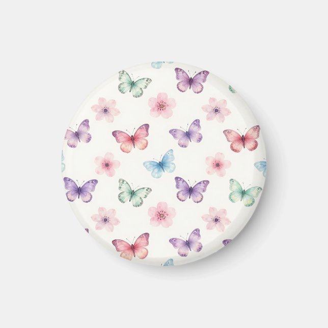 Watercolor Butterflies Cherry Blossoms Pattern Magnet (Front)