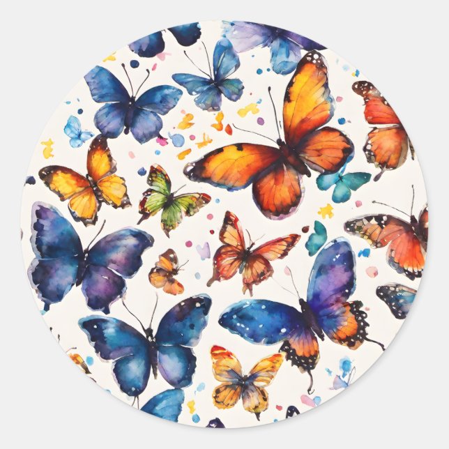 Watercolor Butterflies  Classic Round Sticker (Front)