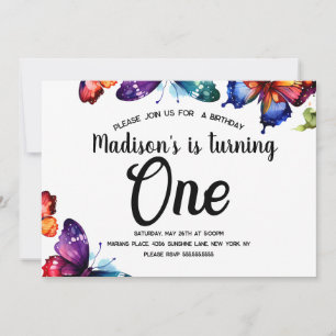Watercolor Butterflies Colourful Garden Birthday Invitation