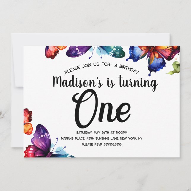 Watercolor Butterflies  Colourful Garden Birthday Invitation (Front)