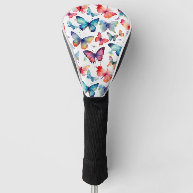Watercolor Butterflies Colourful Pattern Golf Head Cover (Front)