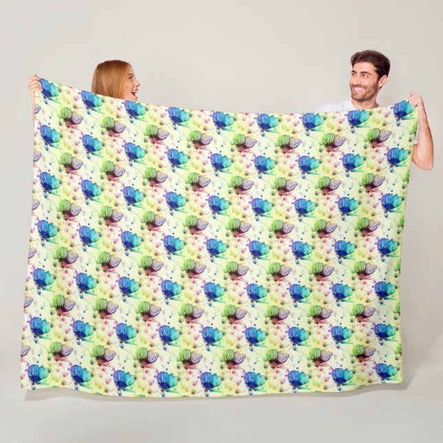 Watercolor Butterflies Fleece Blanket (In Situ)