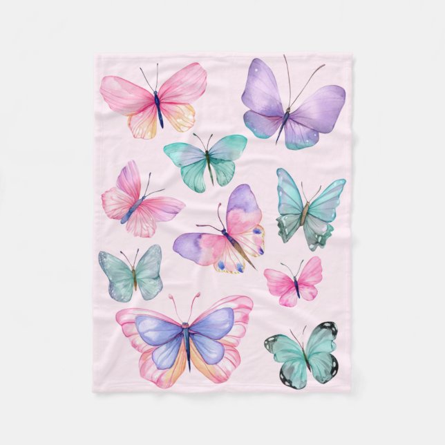 Watercolor Butterflies Fleece Blanket (Front)