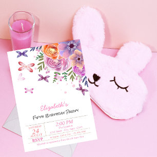 Watercolor Butterflies Floral Birthday Invitation