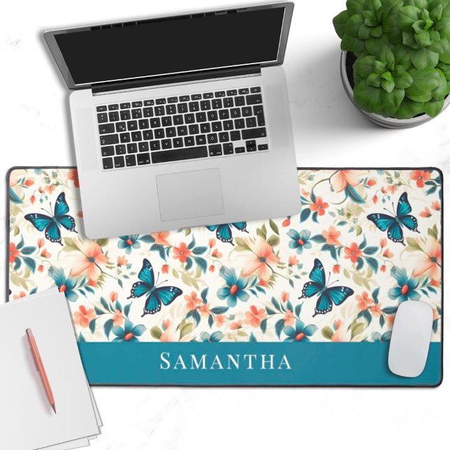 Watercolor butterflies floral modern desk mat (Creator Uploaded)