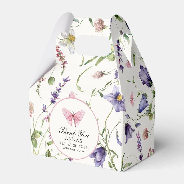 Watercolor Butterflies Flowers Bridal Shower Favour Box (Front Side)