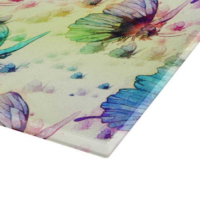 Watercolor Butterflies Glass Cutting Board (Corner)