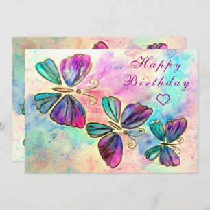 Watercolor Butterflies happy Birthday Card